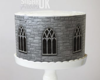Fantasy Castle Keep Cake Wrap Dragons, Knights & Dungeons Edible Image Magic Wizards Fortress and Princes Towers Frosting Sheet Decoration