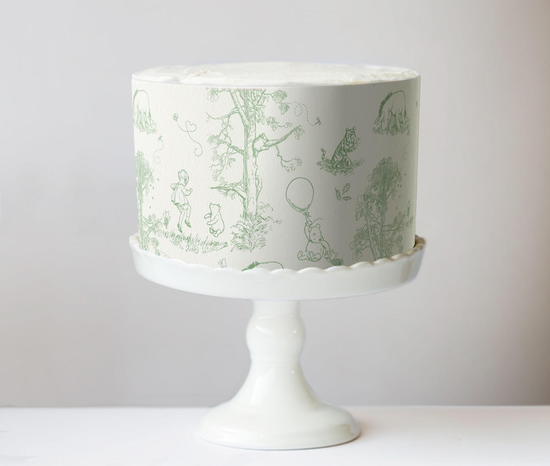 Classic Pooh Bear Toile Cake Wrap Chinoiserie Edible Image Winnie, Piglet & Friends Jouy Print Frosting Sheets Baby Shower Decorations image 9
