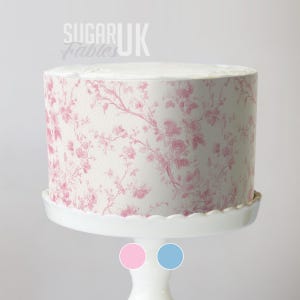 Climbing Rose Cake Wrap French Toile Pink Floral Edible Image Blush Pink Shabby Chic Cake Strips Romantic Garden Wedding Cottagecore Decor