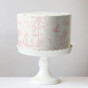 Classic Pooh Bear Toile Cake Wrap Chinoiserie Edible Image Winnie, Piglet & Friends Jouy Print Frosting Sheets Baby Shower Decorations image 8