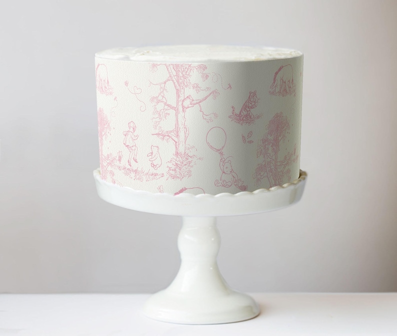Classic Pooh Bear Toile Cake Wrap Chinoiserie Edible Image Winnie, Piglet & Friends Jouy Print Frosting Sheets Baby Shower Decorations image 8
