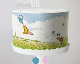 Winnie the Pooh Cake Wrap  Floating Balloon Edible Image Classic Bear Adventure Frosting Sheets Piglet, Tigger & Eeyore Decoration