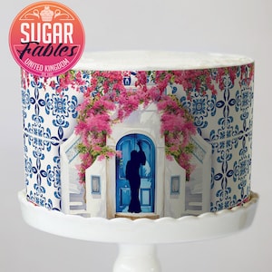 Mamma Mia-Inspired Cake Wrap Dancing Queen Cake Sheets Mediterranean Edible Frosting Bridal Baby Shower Cake Strips Sweet Seventeen Birthday