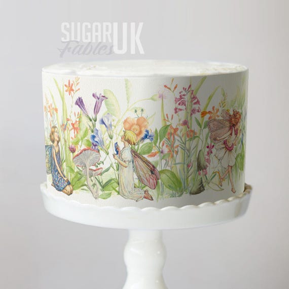 Flower Fairies Cake Wrap Whimsical Fairy Garden Edible Image Hand-Painted Floral Vintage Botanical Enchanted Forest Birthday Decorations