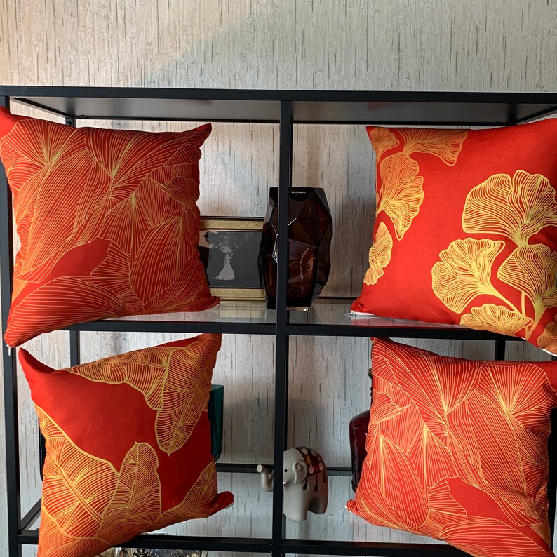 Red Japanese Chinese Throw Pillows Outdoor Cushion Decorative Etsy