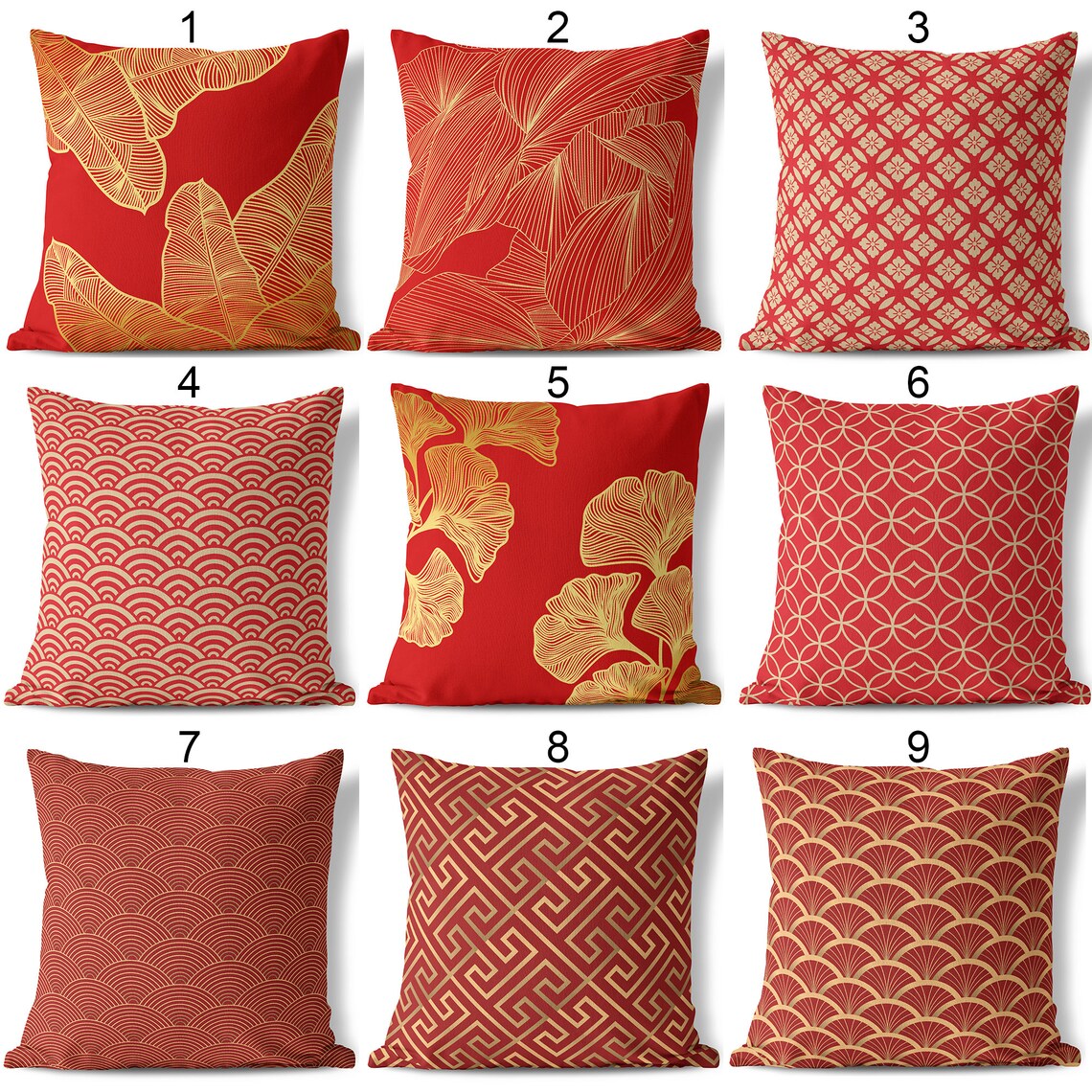 Red Japanese Chinese Throw Pillows Outdoor cushion Decorative Etsy