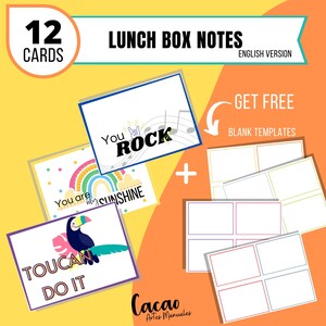 Lunch Box Notizen zum Ausdrucken für Kinder, erhellen Sie den Tag Ihres Kindes mit positiven und motivierenden Karten, Witzen, saisonalen Karten - englische Version