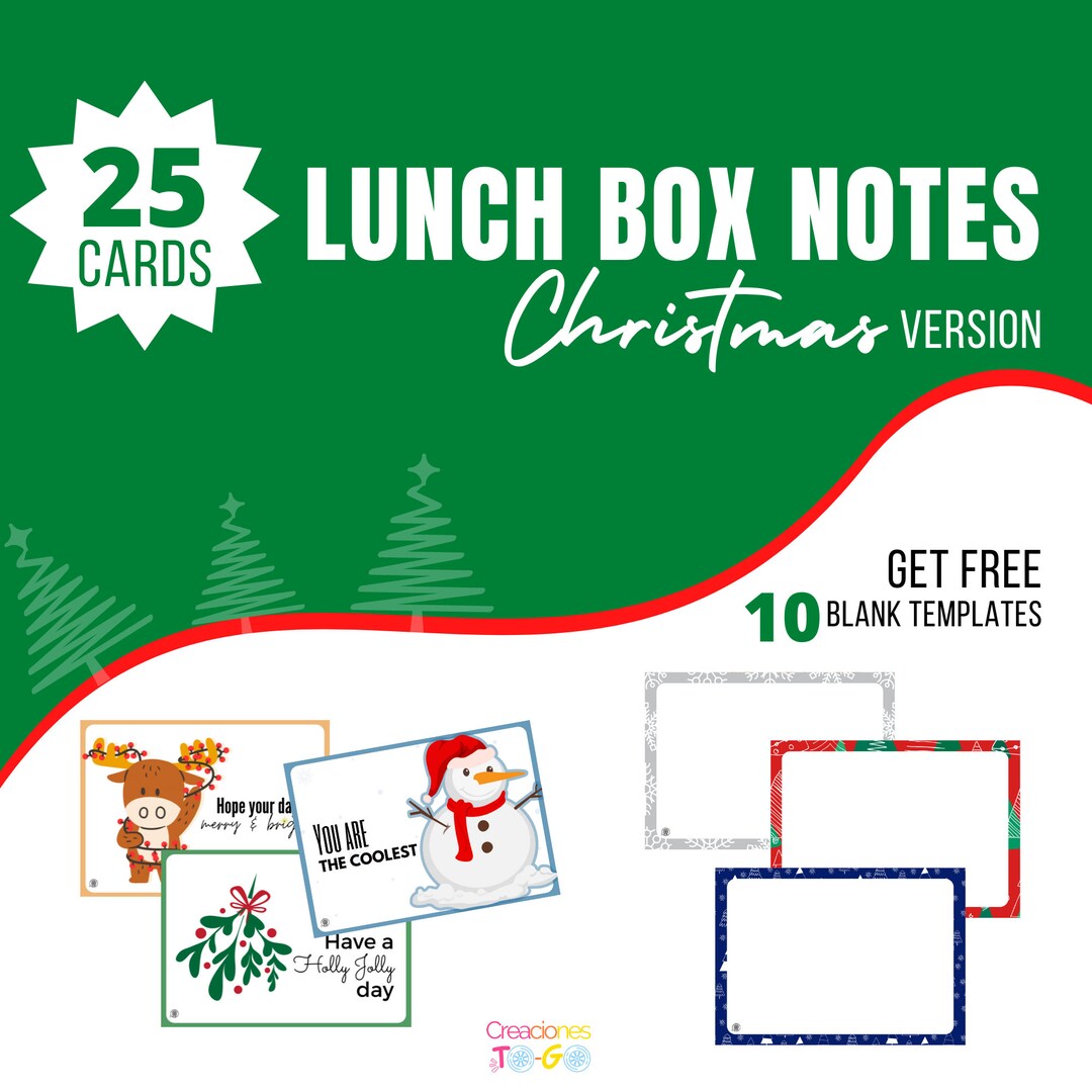 ENGLISH VERSION Christmas Notes for Children's Lunchboxes, Instant
