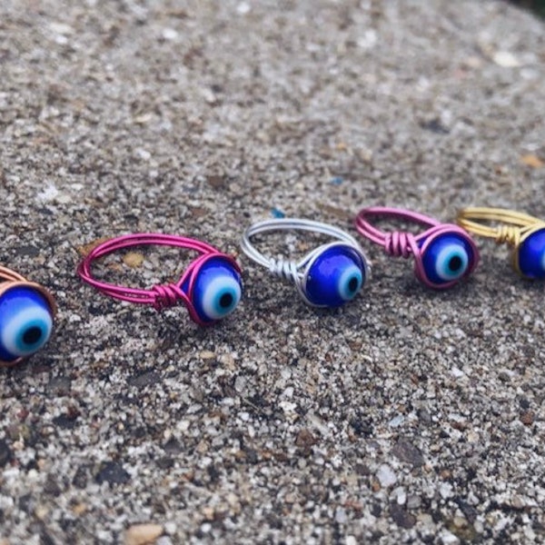 Wire Wrapped Evil Eye Mal de Ojo Nazar Protection Rings