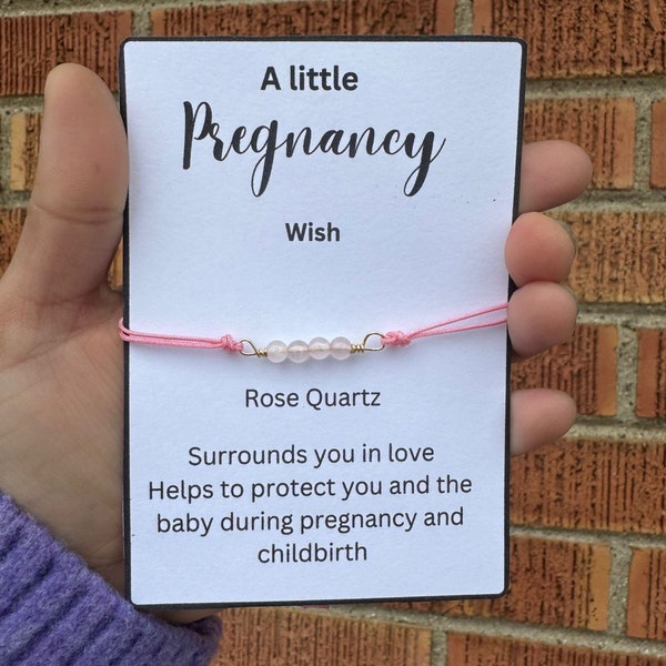 Pregnancy wish bracelet , rose quartz bracelet, unique gift for pregnancy, healthy pregnancy wish card, bracelet for pregnant friend, gifts