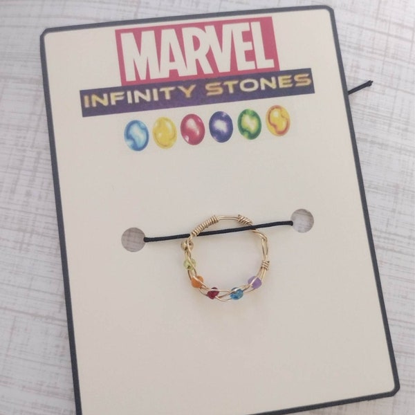 Infinity stone wire ring, infinity stone card ring, infinity gauntlet wire wrapped ring, marvel fan, braided ring, avengers wire ring