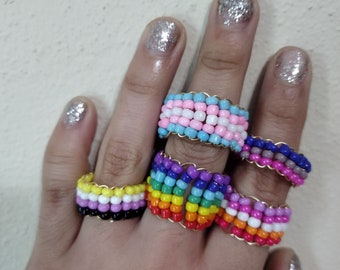 Braided pride rings, rainbow wrapping rings, lgbt jewelry rings, pansexual beaded ring, demigirl ring, lesbian, non-binary, omnisexual rings