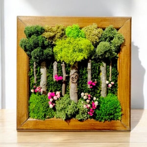 Moss wall art personalized gift, Valentine's Day gift Customizable, Miniature engraved name initials moss art gift, A unique gift for women.