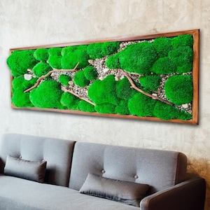 Natural Moss Wall Art Wall Decor With Stream View, Framed Large Moss Wall Art , Personalized Moss Art Gift, Custom Moss Art Gift For Her