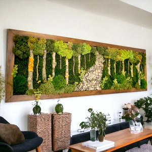 Moss Wall Art Wall Decor With Forest View, Large Moss Wall Art With Wooden Frame, Personalized Moss Wall Art, Custom Moss Art Gift For Her