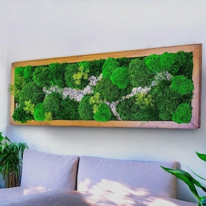 Moss Wall Art with Pebble Path – Handmade Vertical Garden Decor with Preserved Moss
