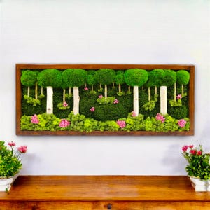 Moss Wall Art Wall Decor With Forest View, Large Moss Wall Art With Wooden Frame, Floral Moss Wall Art, Custom Moss Art, Gift For Her