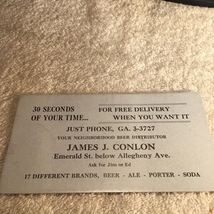 Vintage Werbekarte, Ihre Nachbarschaftsbierlieferant…DS5