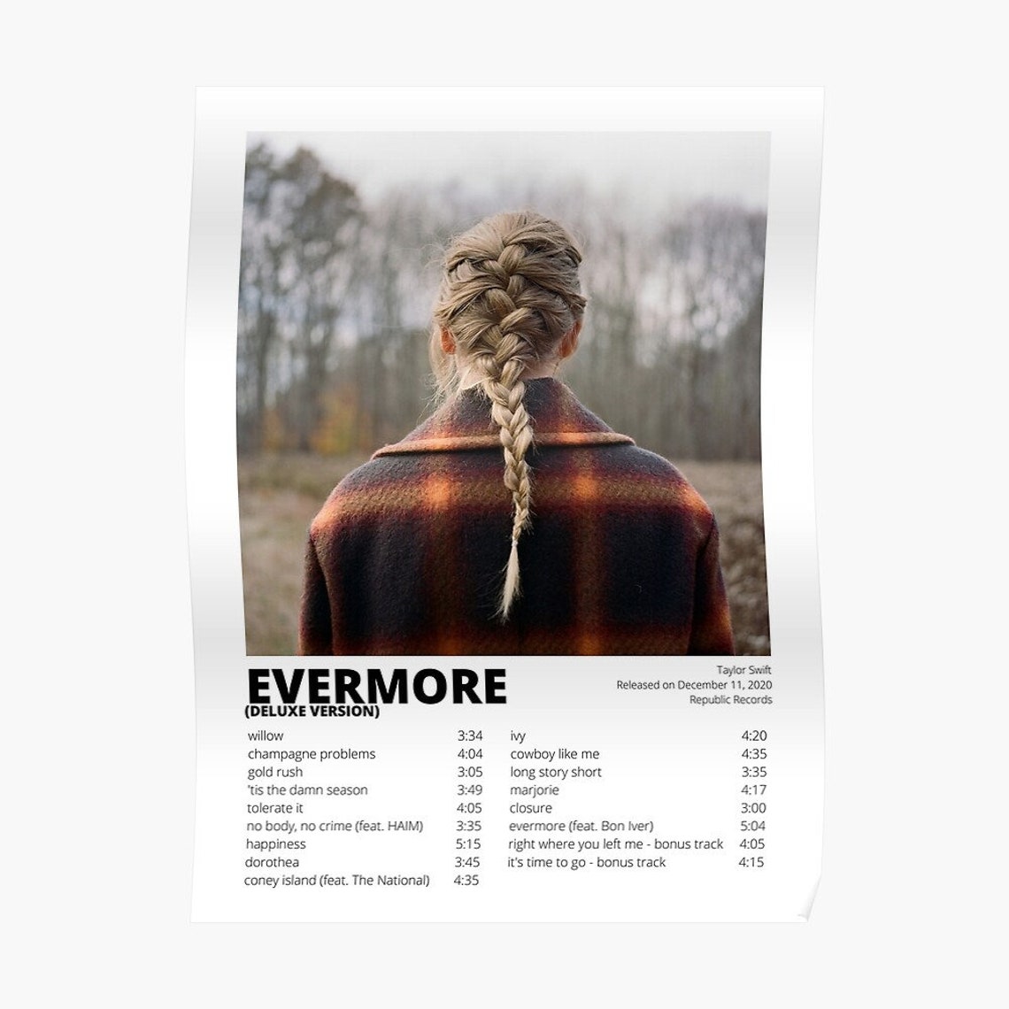 Evermore Taylor Swift Album Poster Etsy