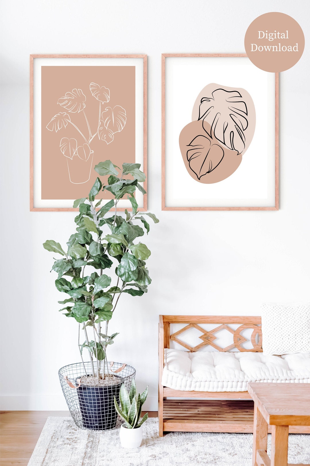 Monstera Minimalist Line Art Print - Floral Plant Poster Set - Boho ...