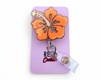 Hibiscus Retractable Badge Reel: Tropical ID Holder