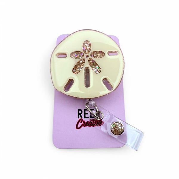 Sand Dollar Badge Reel: Coastal Beach ID Holder