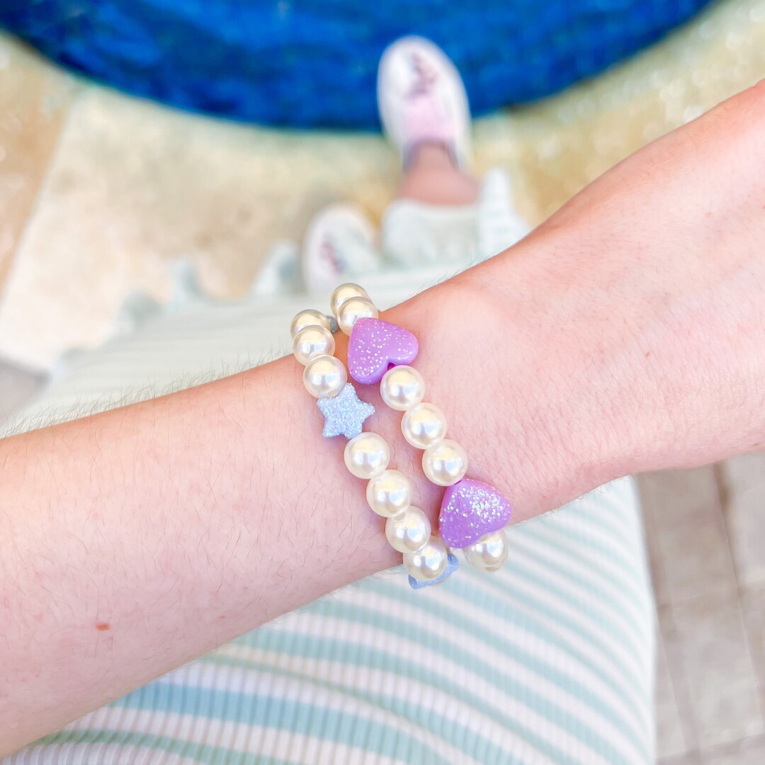 Star & Heart Charm Bracelets Glitter Bead Bracelets Pearl Etsy