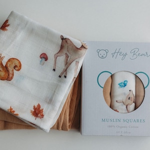 Oh Deer Muslin Squares | Pack of 3 | Organic Cotton | Baby Essentials | Baby Gifts | Organic Cotton | Muslin Cloth | Woodland Theme