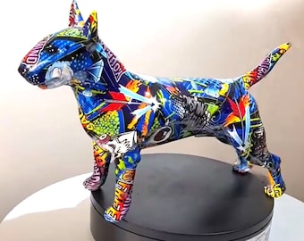 Statue de Bull terrier graffiti, Street Art Bull terrier chien, cadeau pour la décoration intérieure, art chien graffiti, cadeau pour amoureux des chiens, décoration de chien