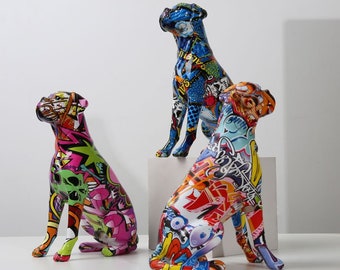 Statue de chien boxer graffiti, chien boxer street art, cadeau pour décoration intérieure, art chien graffiti, cadeau pour amoureux des chiens, décoration de chien