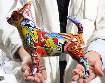 Graffiti Chihuahua Statue: Street Art Resin Dog Decor