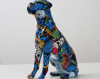 Graffiti Boxer Dog Statue: Street Art Home Decor