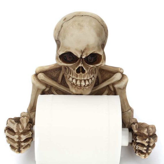 Halloween Skull Toilet Paper Towel Roll Holder Wall Mount Skeleton Bathroom Deco 