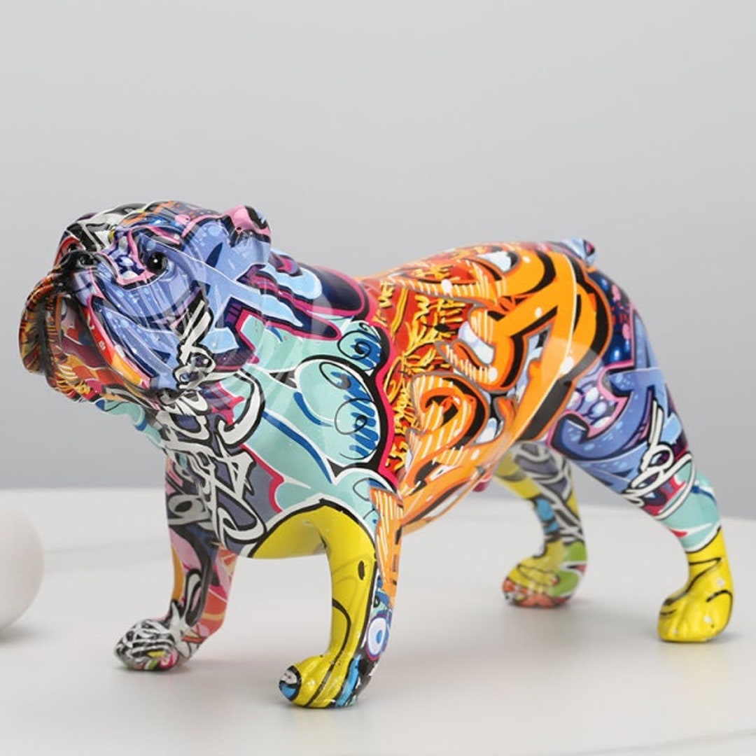 Interior Illusions - Hand Painted Street Art Bulldog Standing Sculpture- 11