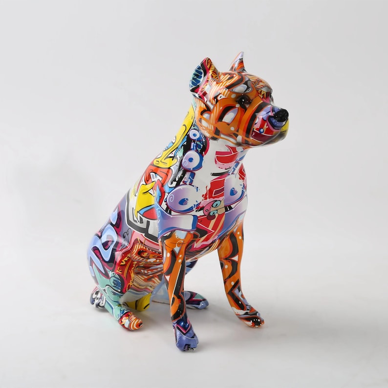 Graffiti Dog Statue, Street Art Boxer Dog, Gift for Staffordshire Bull Terrier, Graffiti Dog Art, Dog Lover Gift Dog Decor B