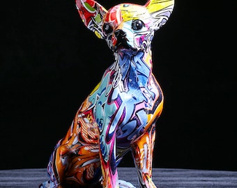 Statue de chihuahua graffiti, chien chihuahua street art, cadeau pour décoration d&#39;intérieur, art de chien graffiti, cadeau pour amoureux des chiens, décoration de chien