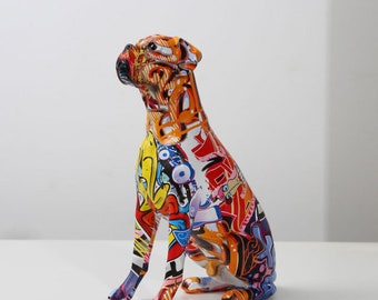 Graffiti Boxer Dog Statue: Street Art Home Decor