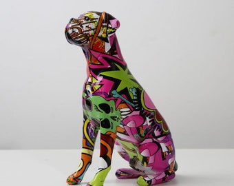 Graffiti Boxer Dog Statue: Street Art Home Decor