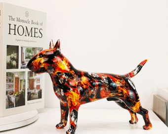 Graffiti Bull Terrier Statue: Street Art Dog Decor