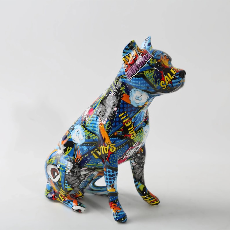 Graffiti Dog Statue, Street Art Boxer Dog, Gift for Staffordshire Bull Terrier, Graffiti Dog Art, Dog Lover Gift Dog Decor A