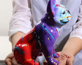 Bulldog Statue Bull Terrier Graffiti Dog Art, Dog Lover Gift Home Decor Space Purple Stars