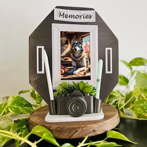 Personalized Photo Frame Desk Organizer, Camera Planter Decor, Custom Picture Display,