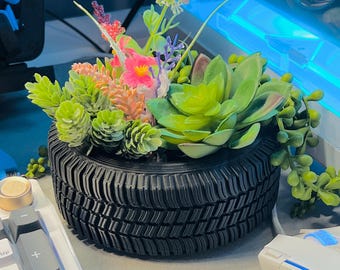 Tire Planter Pot Succulent Plants, Custom Design, Desktop Storage, Home and Office Decor