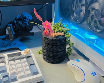 Tire Planter Pot Succulent Plants, Custom Design, Desktop Storage, Home and Office Decor