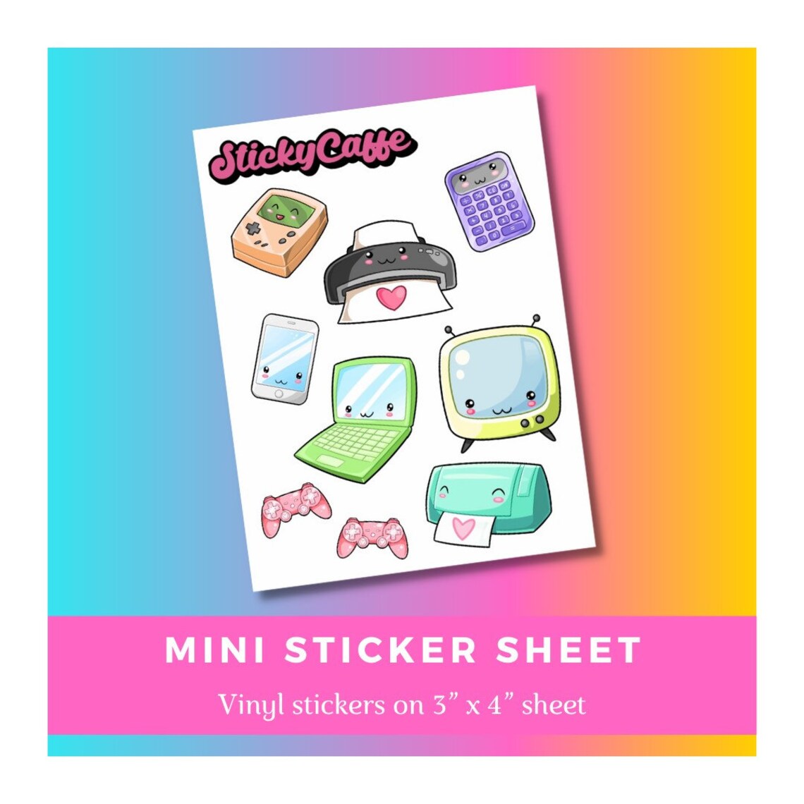 Kawaii Cute Electronic Devices sticker sheet Mini Size Etsy