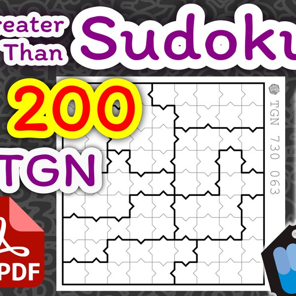 Greater Than [ET004] + Random Region Shapes Sudoku 200 Tables with "Solutions"