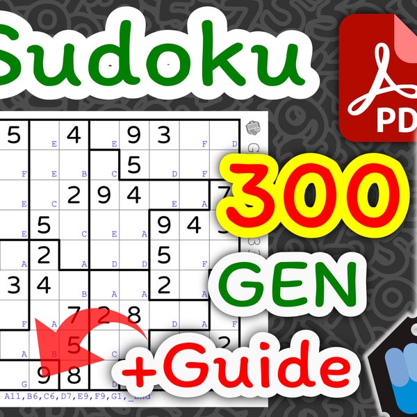 EASY [EE006] Random Region Shapes Sudoku 300 Tables with "Guide" and "Solutions"