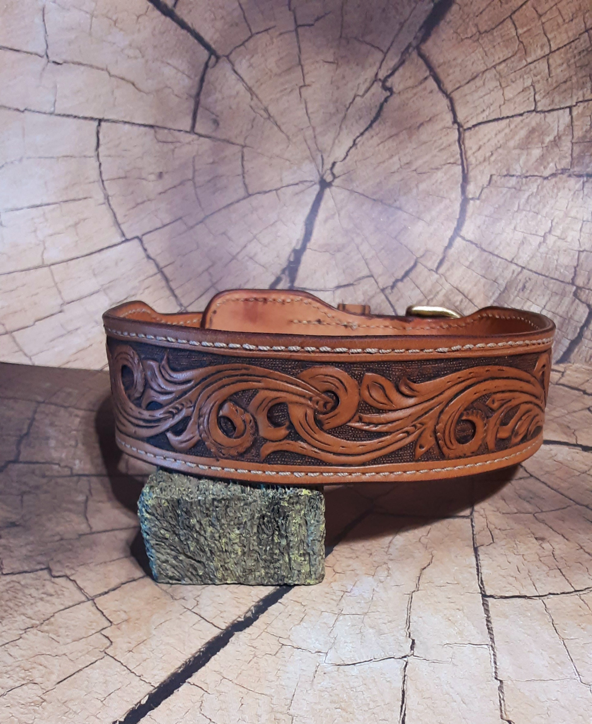Leather Tooled Dog Collar Etsy