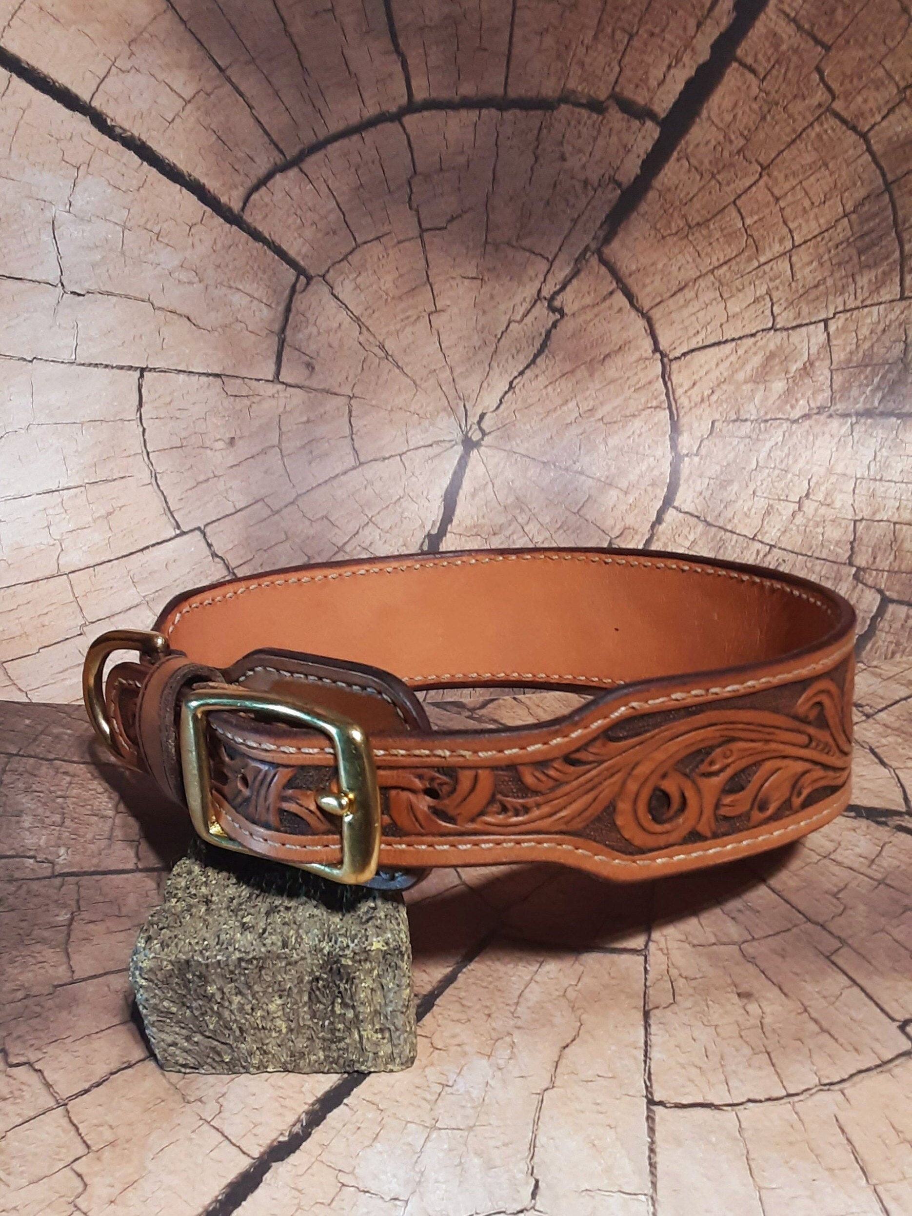 Leather Tooled Dog Collar Etsy