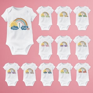 Baby Monthly Milestone Onesies personalizados, body de bebé personalizado, chaleco de bebé